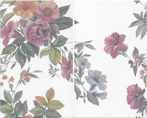 Панно Ломбардиа Цветы белый (из 2-х плиток) 40x50